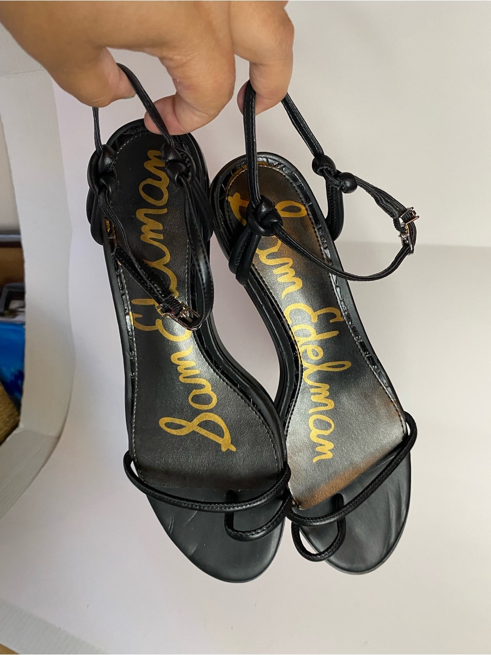 Sam Edelman Isle Black Leather Strappy Block Heel Sandal Y2K Minimalist 8.5 - Picture 10 of 11